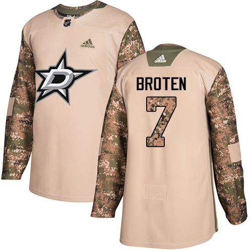 Adidas Stars #7 Neal Broten Camo Authentic Veterans Day Stitched NHL Jersey